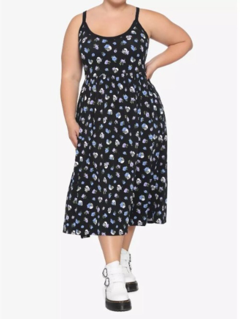 Hot Topic Floral Skull Midi Dress Plus Size - Pockets & Adjustable Straps - Plus